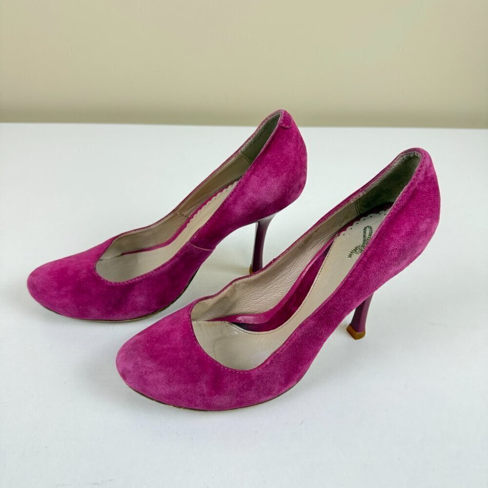 Boutique Fashion Designer Shoes Hot Pink Suede Leather Lining Heel Pump